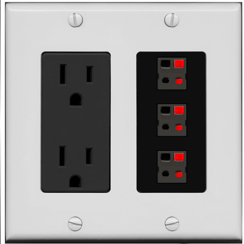 RiteAV 3 Port Speaker Wire Plug Jack Wall Plate - Outlet [Gray/Black]