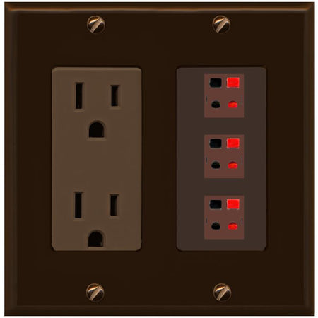 RiteAV 3 Port Speaker Wire Plug Jack Wall Plate - Outlet [Brown/Brown]