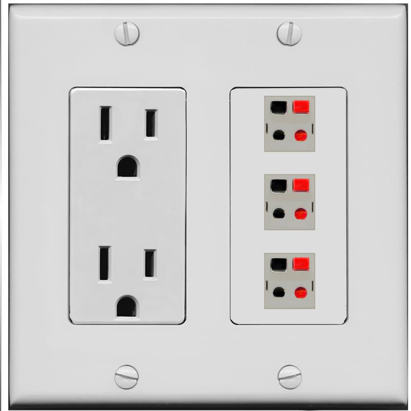 RiteAV 3 Port Speaker Wire Plug Jack Wall Plate - Outlet [Gray/Gray]