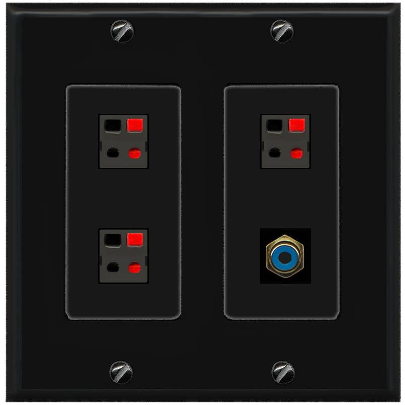 RiteAV 3 Port Speaker Wire Plug Jack Wall Plate with RCA for Subwoofer - 2 Gang [Black/Black]