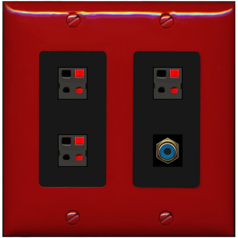 RiteAV 3 Port Speaker Wire Plug Jack Wall Plate with 1 RCA for Subwoofer - 2 Gang [Red/Black]