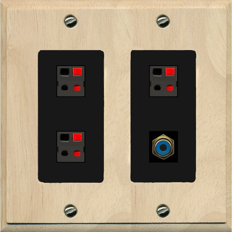 RiteAV 3 Port Speaker Wire Plug Jack Wall Plate with 1 RCA for Subwoofer - 2 Gang [Wood/Black]
