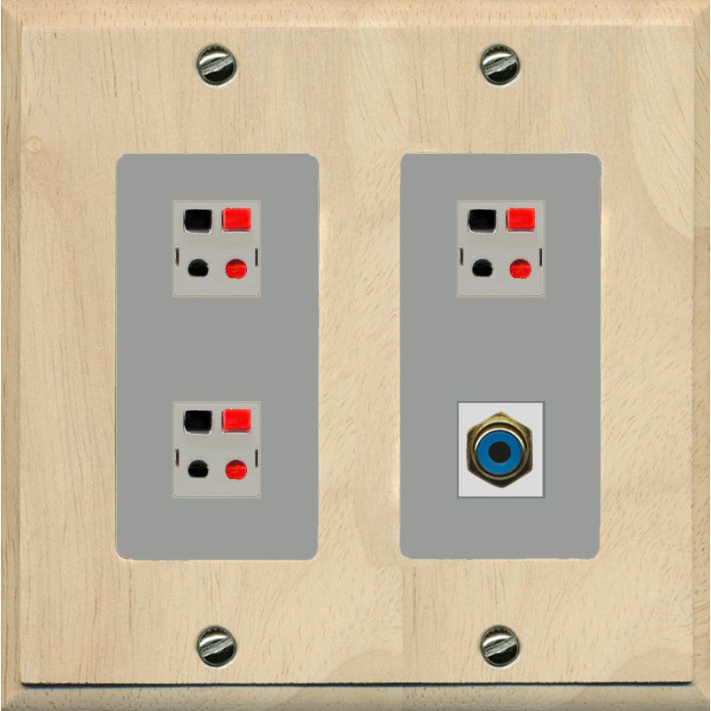 RiteAV 3 Port Speaker Wire Plug Jack Wall Plate with 1 RCA for Subwoofer - 2 Gang [Wood/Gray]