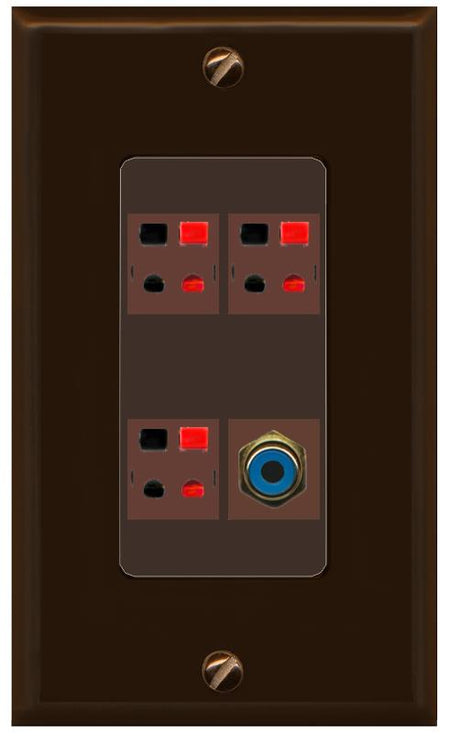 RiteAV 3 Port Speaker Wire Plug Jack Wall Plate with RCA for Subwoofer - 1 Gang [Brown/Brown]