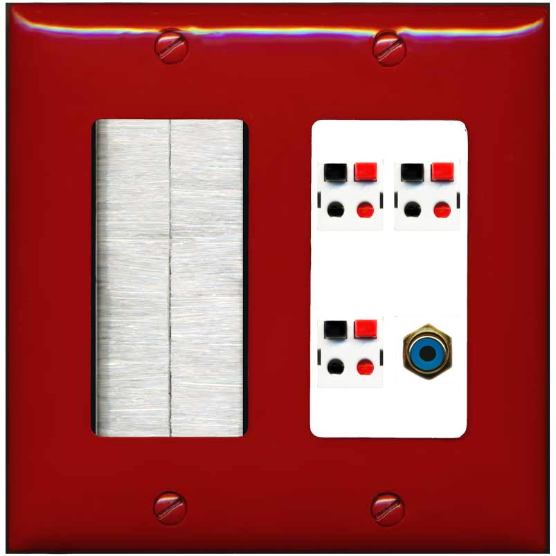 RiteAV 3 Port Speaker Wire Plug Jack Wall Plate with 1 RCA for Subwoofer - Brush [Red/White]