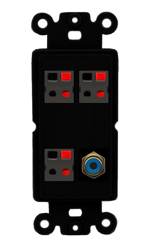 RiteAV 3 Port Speaker Wire Plug Jack Wall Plate with RCA for Subwoofer - Rocker [Black/Black]