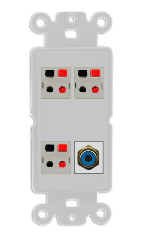 RiteAV 3 Port Speaker Wire Plug Jack Wall Plate with RCA for Subwoofer - Rocker [Gray/Gray]