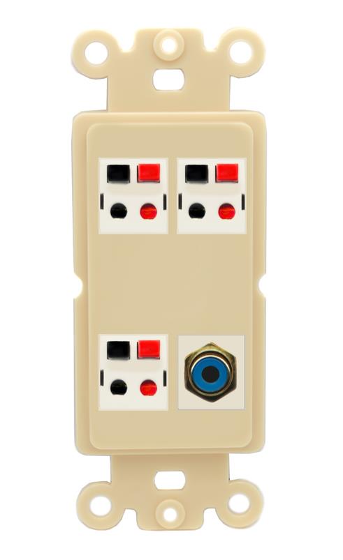 RiteAV 3 Port Speaker Wire Plug Jack Wall Plate with RCA for Subwoofer - Rocker [Ivory/Ivory]