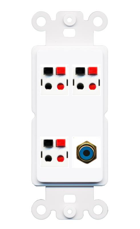 RiteAV 3 Port Speaker Wire Plug Jack Wall Plate with RCA for Subwoofer - Rocker [White]