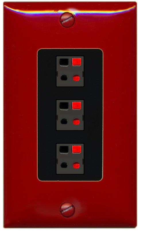 RiteAV 3 Port Speaker Wire Plug Jack Wall Plate - 1 Gang Decorative [Red/Black]