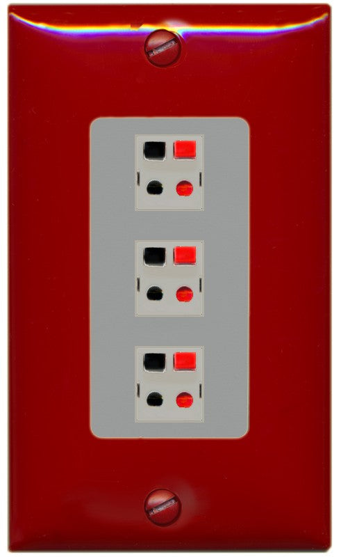 RiteAV 3 Port Speaker Wire Plug Jack Wall Plate - 1 Gang Decorative [Red/Gray]