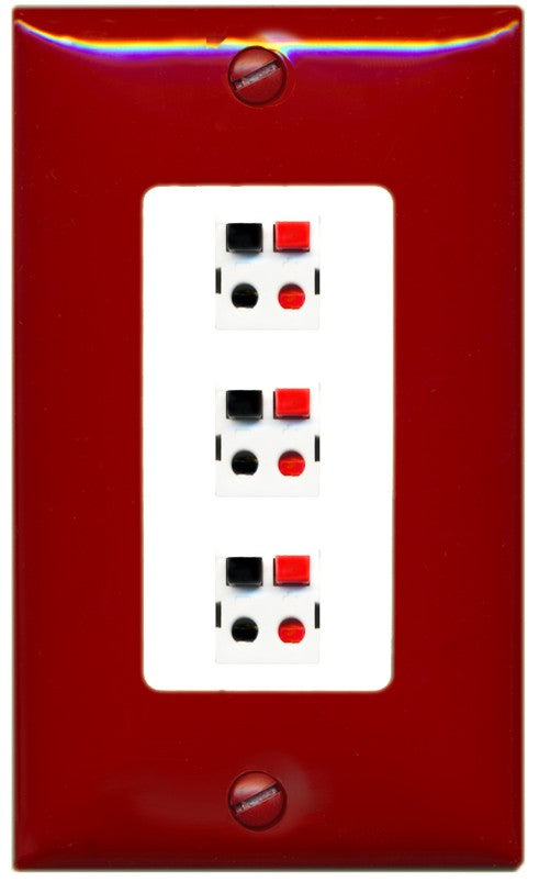 RiteAV 3 Port Speaker Wire Plug Jack Wall Plate - 1 Gang Decorative [Red/White]