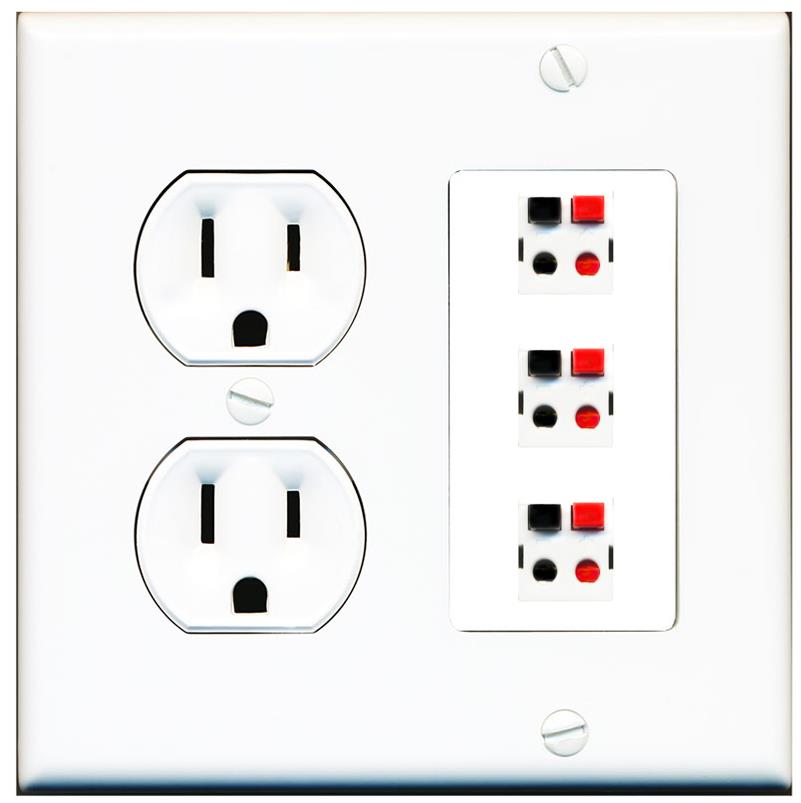 RiteAV 3 Port Speaker Wire Plug Jack Wall Plate - Round Outlet [White]