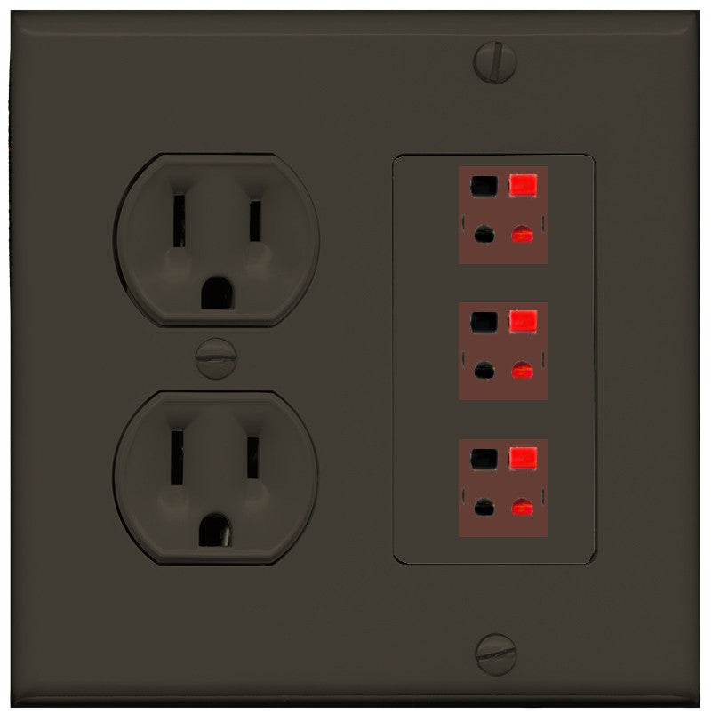 RiteAV 3 Port Speaker Wire Plug Jack Wall Plate - Round Outlet [Brown/Brown]