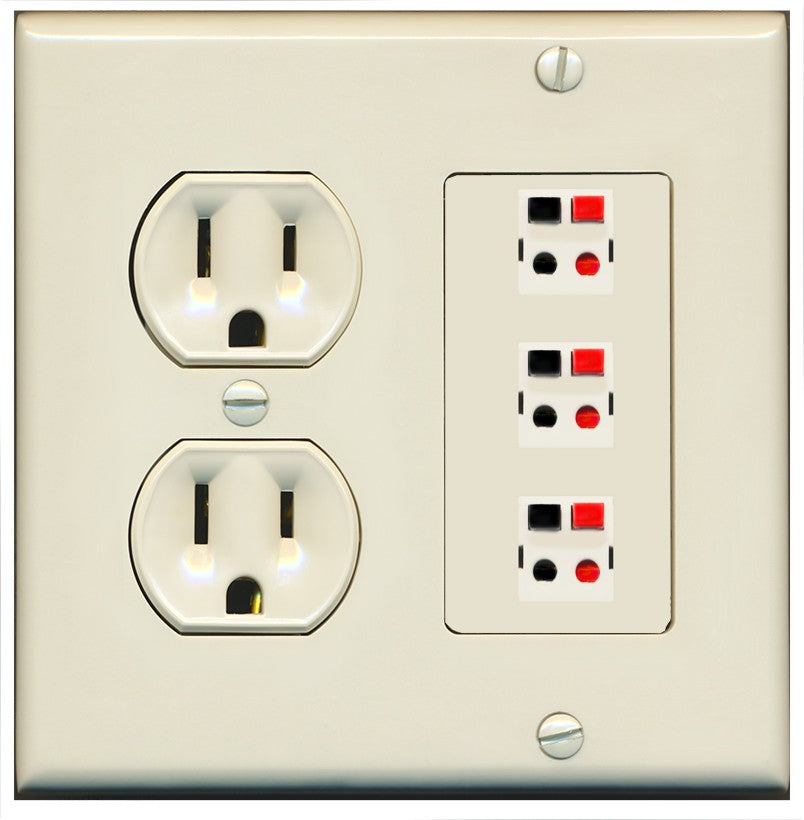 RiteAV 3 Port Speaker Wire Plug Jack Wall Plate - Round Outlet [Light-Almond]