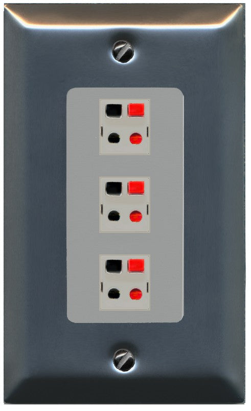RiteAV 3 Port Speaker Wire Plug Jack Wall Plate - 1 Gang Decorative [Stainless/Gray]