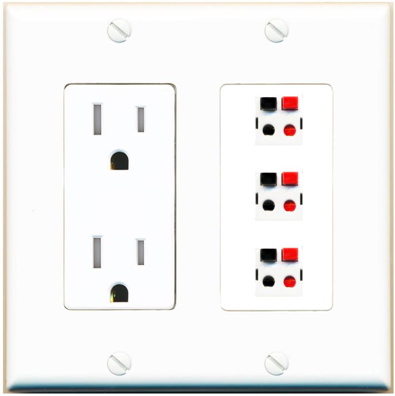 RiteAV 3 Port Speaker Wire Plug Jack Wall Plate - Tamper-Res [White]