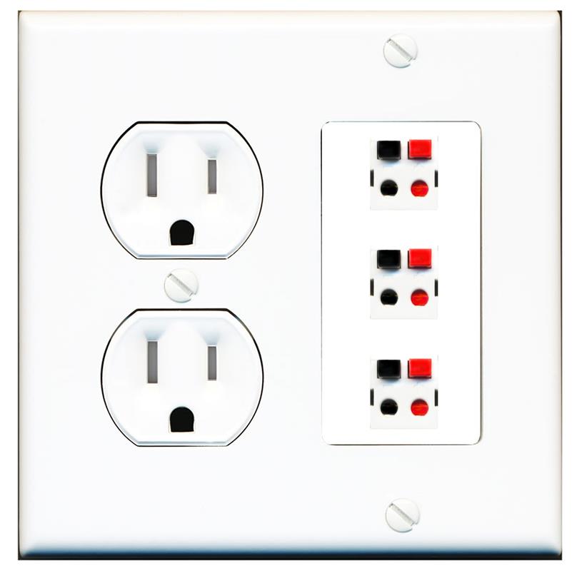 RiteAV 3 Port Speaker Wire Plug Jack Wall Plate - Tamper Proof [White]