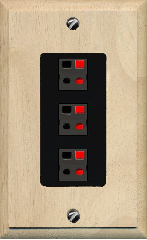 RiteAV 3 Port Speaker Wire Plug Jack Wall Plate - 1 Gang Decorative [Wood/Black]