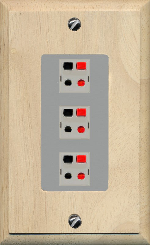 RiteAV 3 Port Speaker Wire Plug Jack Wall Plate - 1 Gang Decorative [Wood/Gray]