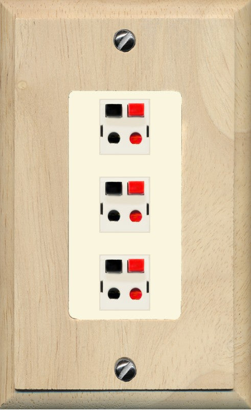 RiteAV 3 Port Speaker Wire Plug Jack Wall Plate - 1 Gang Decorative [Wood/Light-Almond]