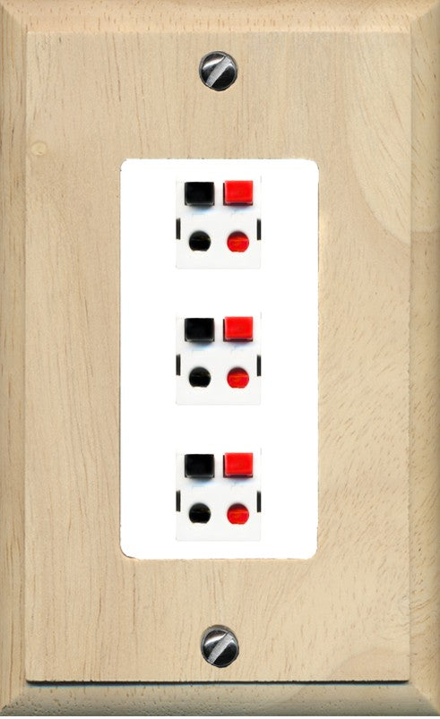 RiteAV 3 Port Speaker Wire Plug Jack Wall Plate - 1 Gang Decorative [Wood/White]