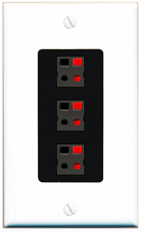 RiteAV 3 Port Speaker Wire Plug Jack Wall Plate - 1 Gang Decorative [White/Black]