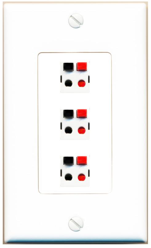 RiteAV 3 Port Speaker Wire Plug Jack Wall Plate - 1 Gang [White]