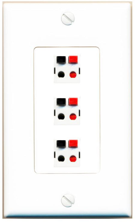 RiteAV 3 Port Speaker Wire Plug Jack Wall Plate - 1 Gang [White]