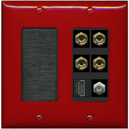 RiteAV 4 Port Banana 2 Speaker Binding Post HDMI Coax Wall Plate - Brush [Red/Black]