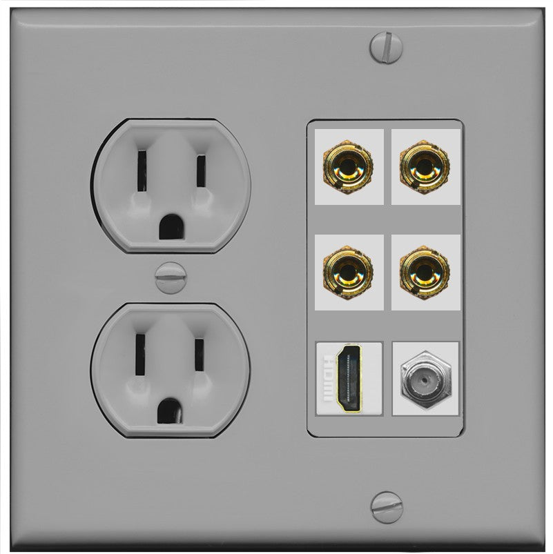 RiteAV 4 Port Banana 2 Speaker Binding Post HDMI Coax Wall Plate - Rou