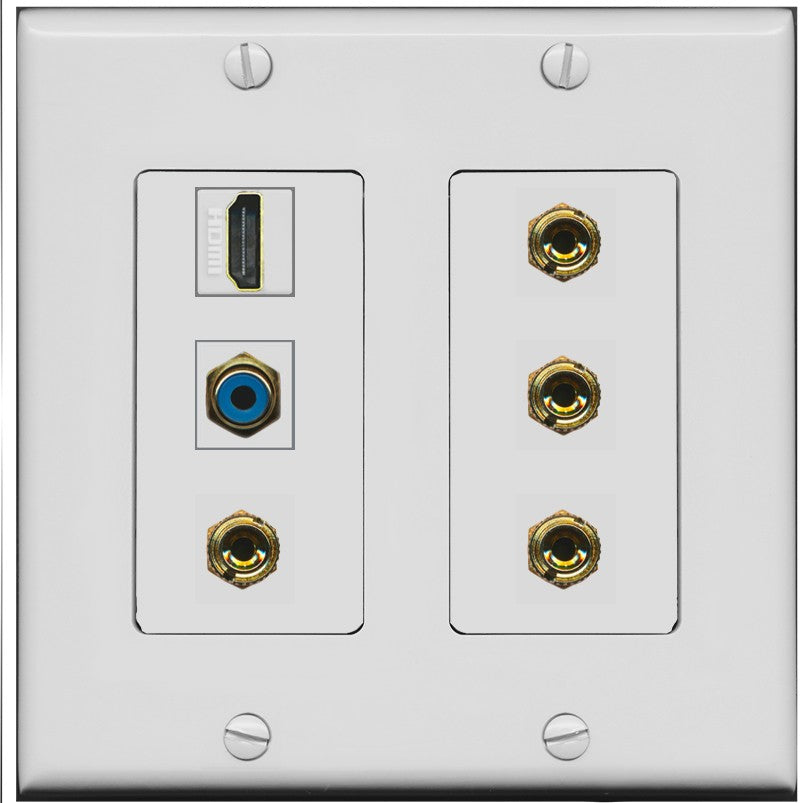 RiteAV 2 Speaker 4 Banana Binding Post HDMI RCA Wall Plate - 2 Gang [Gray/Gray]