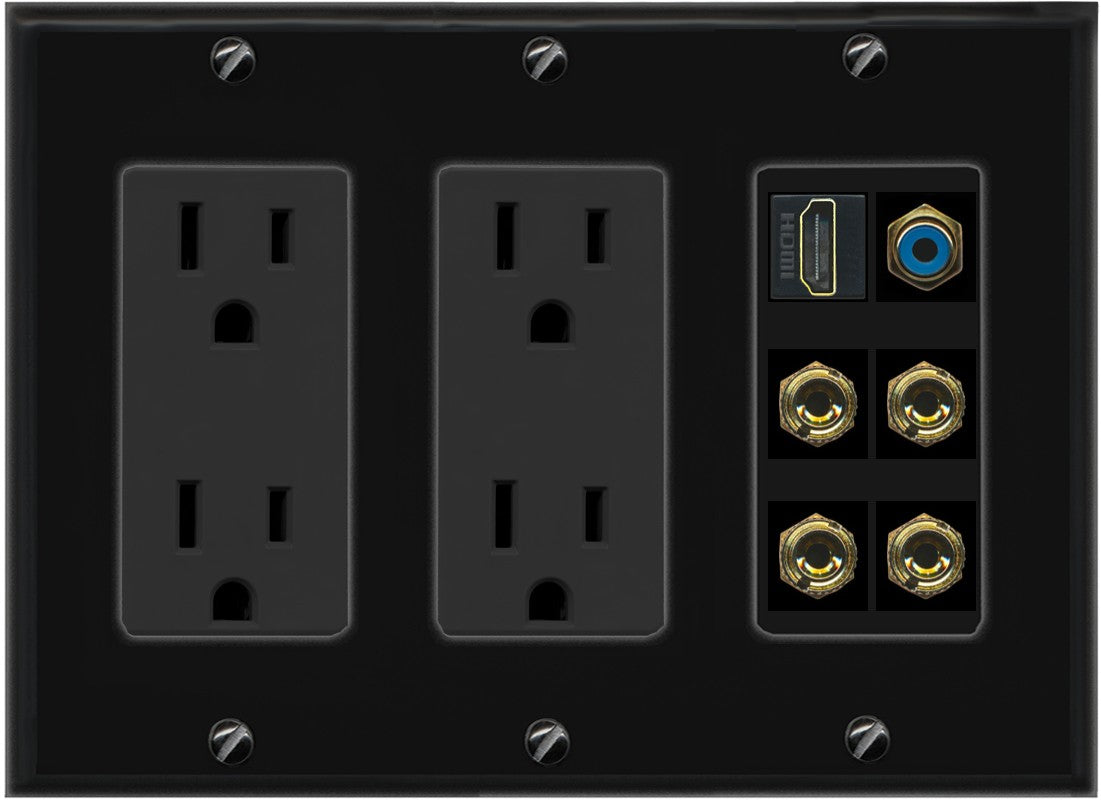 RiteAV 2 Speaker 4 Banana Binding Post HDMI RCA Wall Plate - 2 Gang - Thumbnail 2