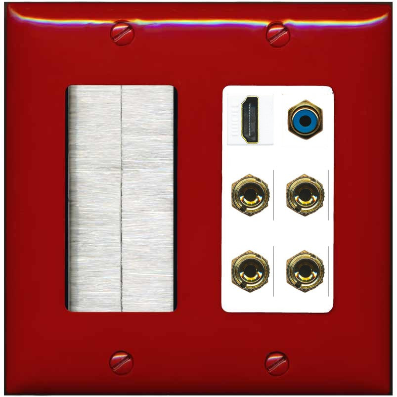 RiteAV 2 Speaker 4 Banana Binding Post HDMI RCA Wall Plate - Brush [Red/White]