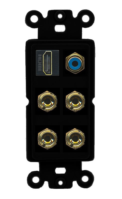 RiteAV 2 Speaker 4 Banana Binding Post HDMI RCA Wall Plate - Rocker [Black/Black]