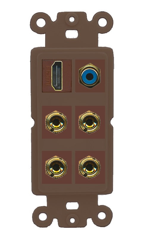RiteAV 2 Speaker 4 Banana Binding Post HDMI RCA Wall Plate - Rocker [Brown/Brown]