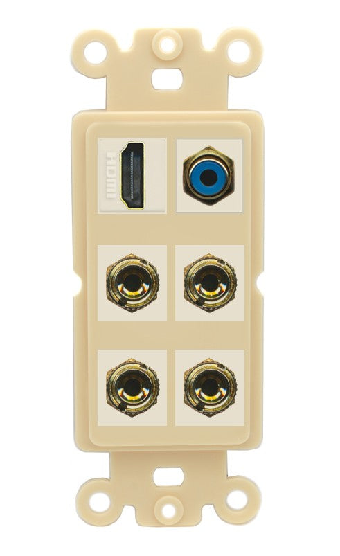 RiteAV 2 Speaker 4 Banana Binding Post HDMI RCA Wall Plate - Rocker [Ivory/Ivory]