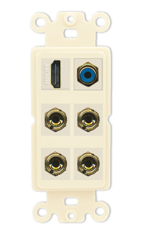 RiteAV 2 Speaker 4 Banana Binding Post HDMI RCA Wall Plate - Rocker [Light-Almond]