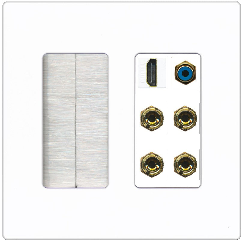 RiteAV 2 Speaker 4 Banana Binding Post HDMI RCA Wall Plate - Brush [Screwless White]
