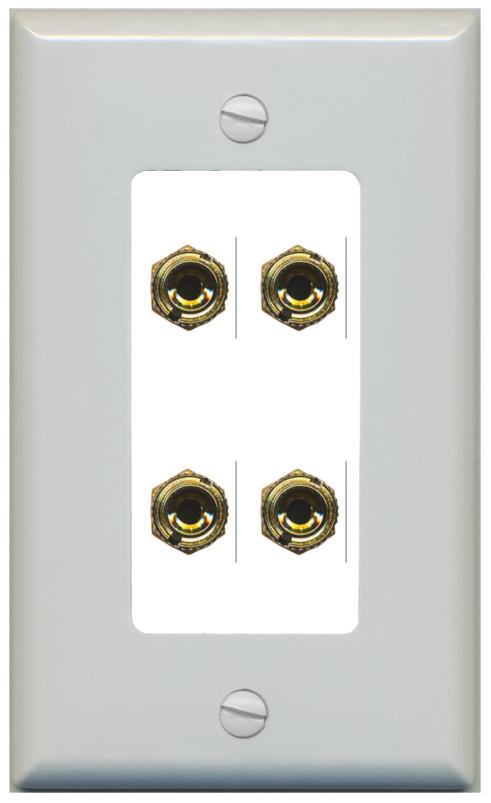 RiteAV 4 Banana 2 Speaker Surround Female Coupler Binding Post Wall Plate - 1 Gang [Gray/White]