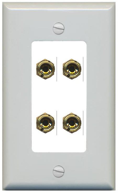 RiteAV 4 Banana 2 Speaker Surround Female Coupler Binding Post Wall Plate - 1 Gang [Gray/White]