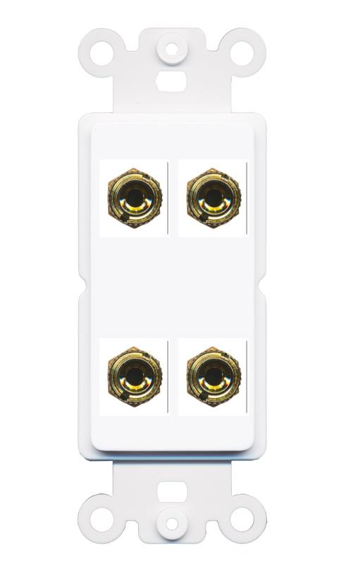 RiteAV 4 Banana 2 Speaker Surround Female Coupler Binding Post Wall Plate - Rocker [White]