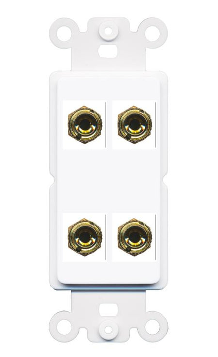 RiteAV 4 Banana 2 Speaker Surround Female Coupler Binding Post Wall Plate - Rocker [White]