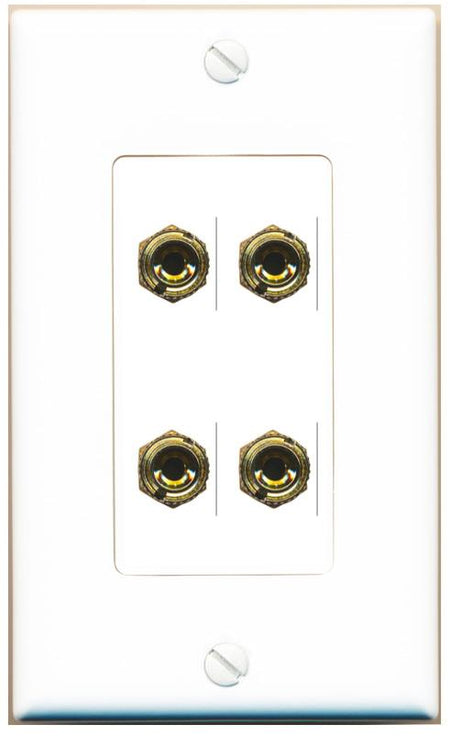 RiteAV 4 Banana 2 Speaker Surround Female Coupler Binding Post Wall Plate - 1 Gang [White]