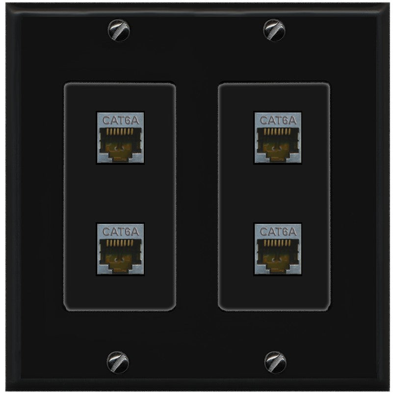 RiteAV - 4 Port Cat6A Ethernet Wall Plate - 2 Gang [Black/Black]