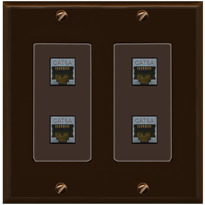 RiteAV - 4 Port Cat6A Ethernet Wall Plate - 2 Gang [Brown/Brown]
