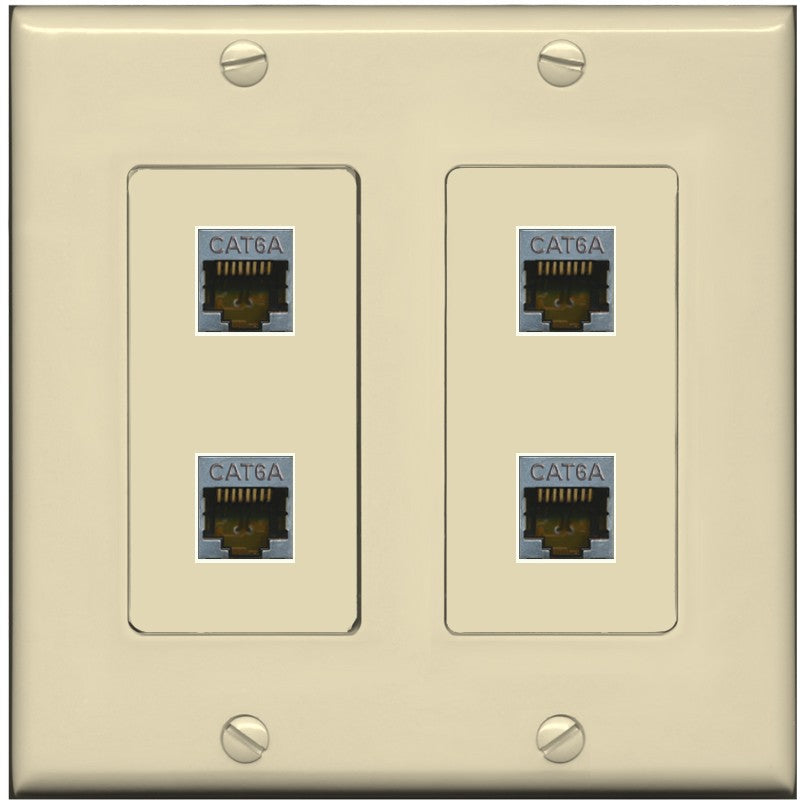 RiteAV - 4 Port Cat6A Ethernet Wall Plate - 2 Gang [Ivory/Ivory]