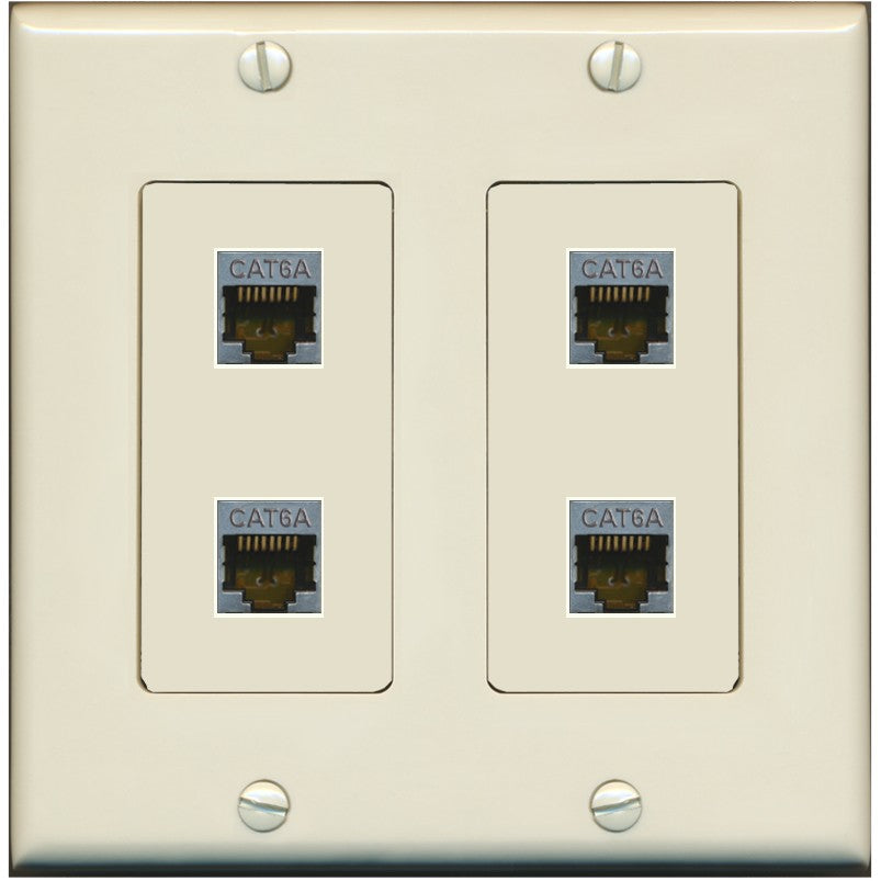 RiteAV - 4 Port Cat6A Ethernet Wall Plate - 2 Gang [Light-Almond]