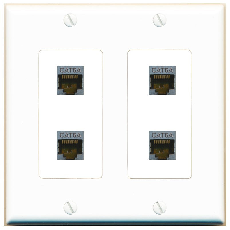 RiteAV - 4 Port Cat6A Ethernet Wall Plate - 2 Gang [White]