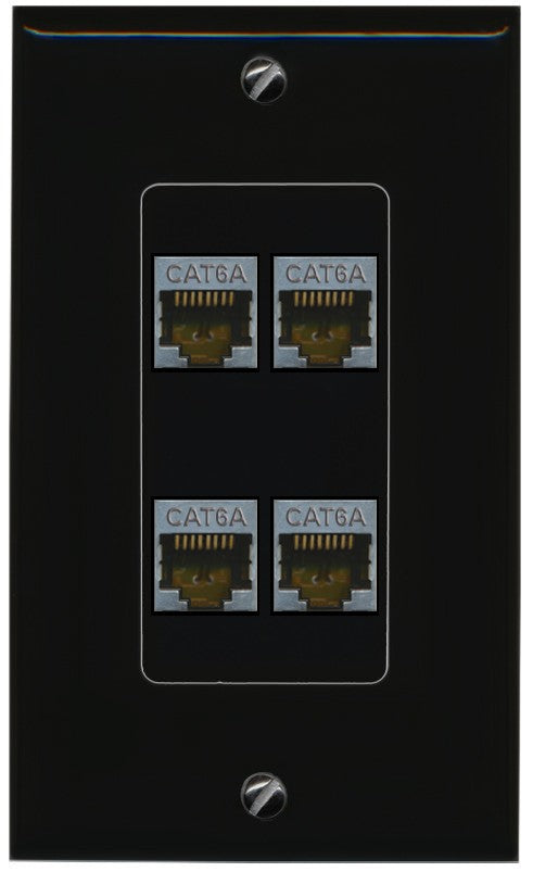 RiteAV - 4 Port Cat6A Ethernet Wall Plate - 1 Gang Decorative [Black/Black]